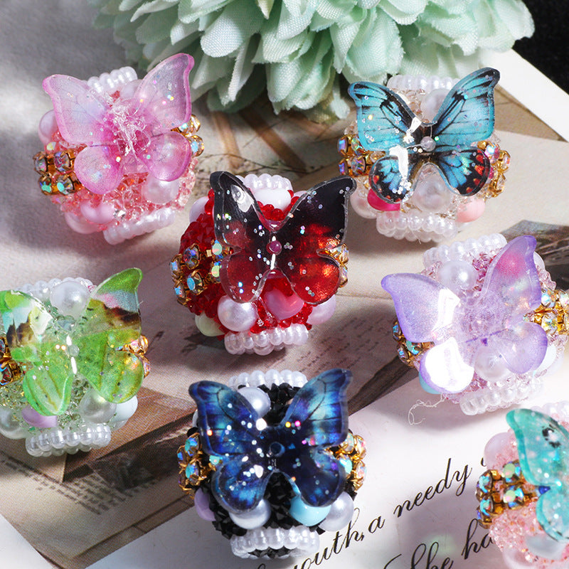 Embellished Bubblegum Beads 20mm Radiant Butterfly Design 5pcs 6