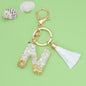 Tassel Letter A Keychain Resin Gold Flakes White Tassel 43