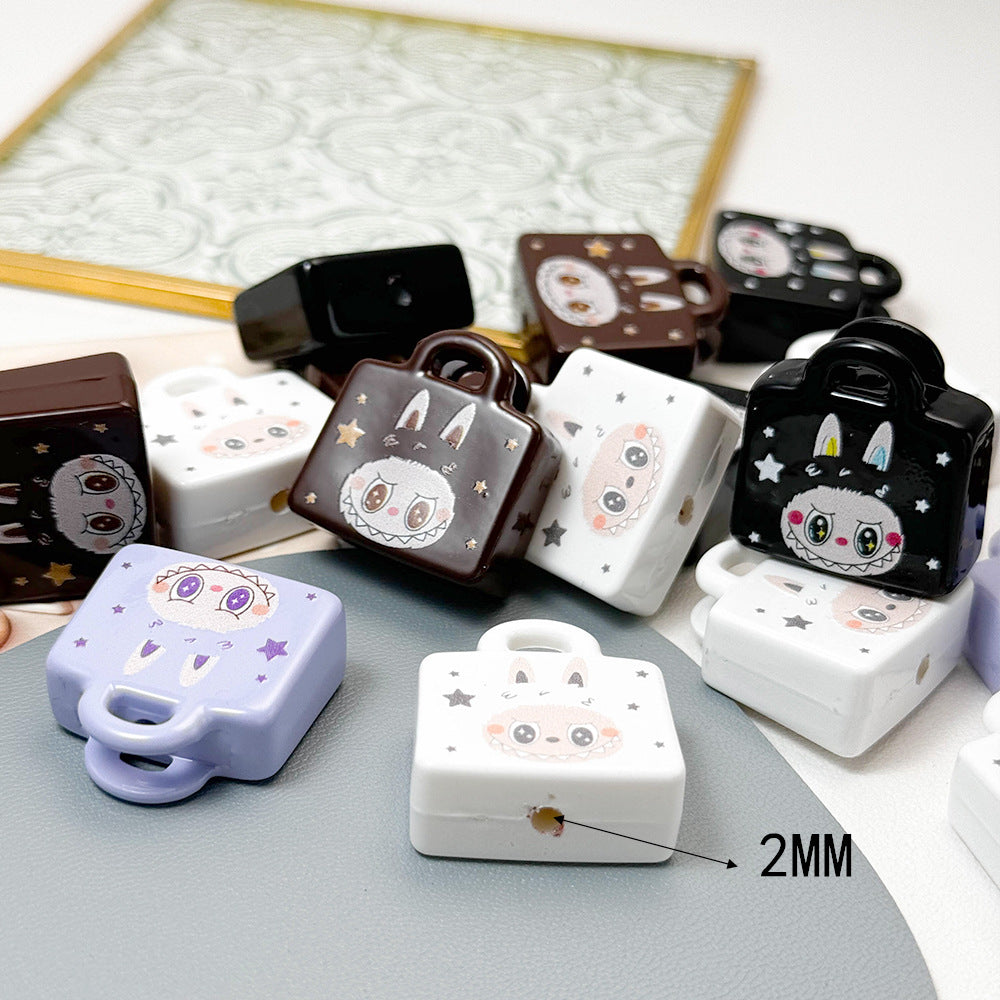 Printed Handbag Acrylic Beads 25mm Whimsical Face Star Design 50pcs 3