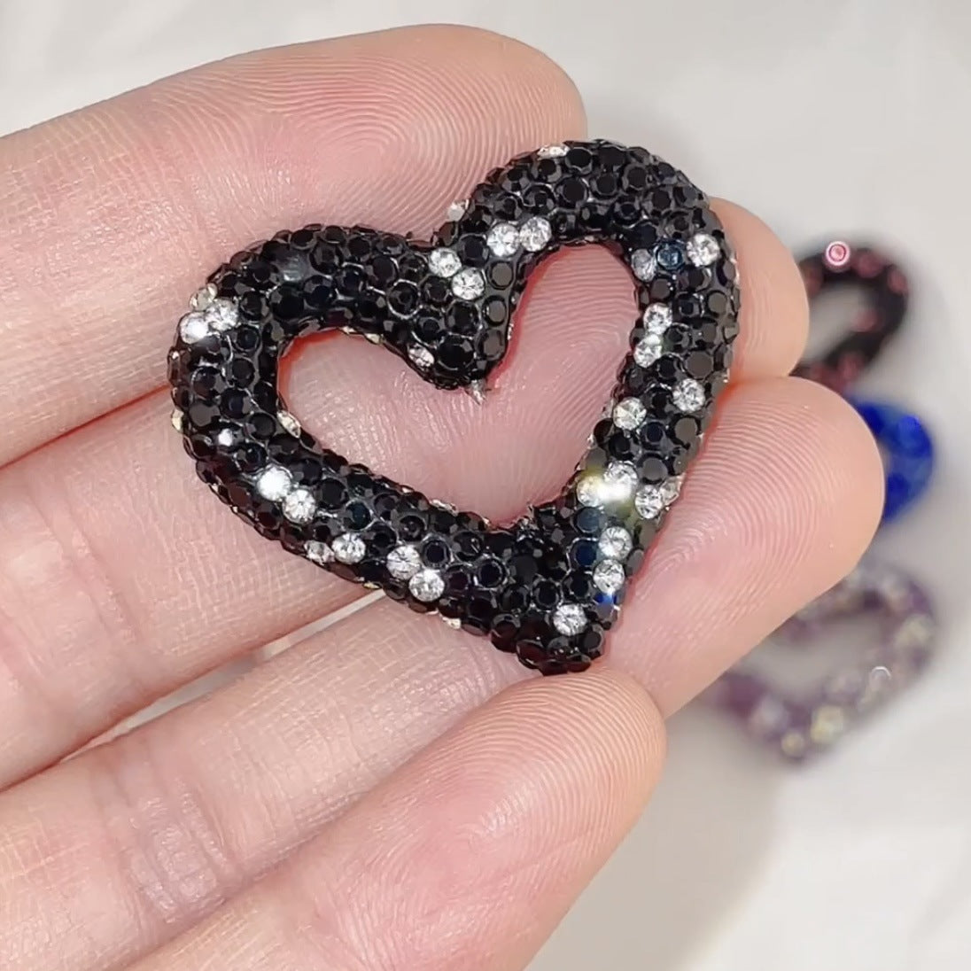 Shimmer Hollow Heart Frame Polymer Clay Rhinestone Beads 32mm 6pcs 14