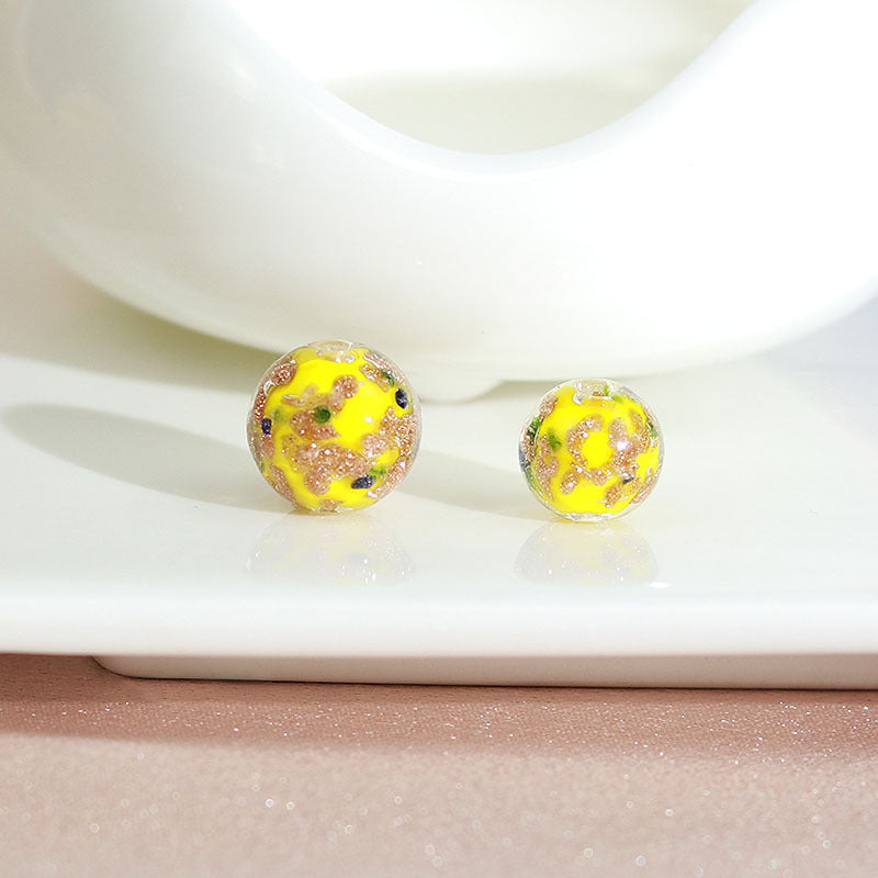 Lampwork Glass Beads Round 8 10 12mm Colorful Gold Foil 100pcs 11