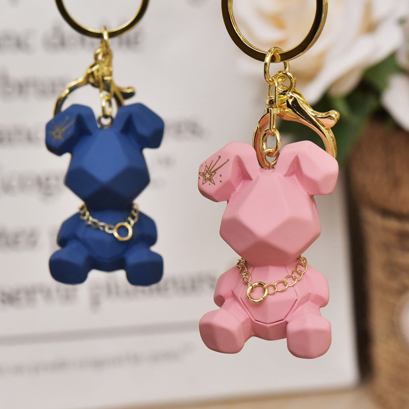 Resin Rabbit Cartoon Keychain Pastel Colors Gold Tone Collar 2