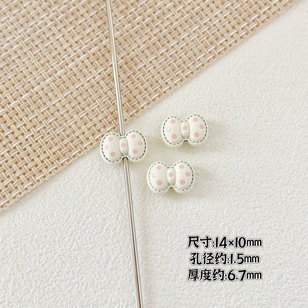 Heart and Rabbit Metal Beads Polka Dot Painted Alloy 10pcs 13