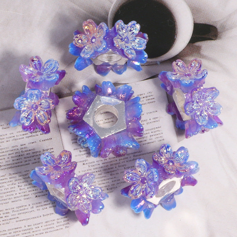 Gradient Flower Resin Barrel Beads 18mm Iridescent Shimmer 5pcs 11