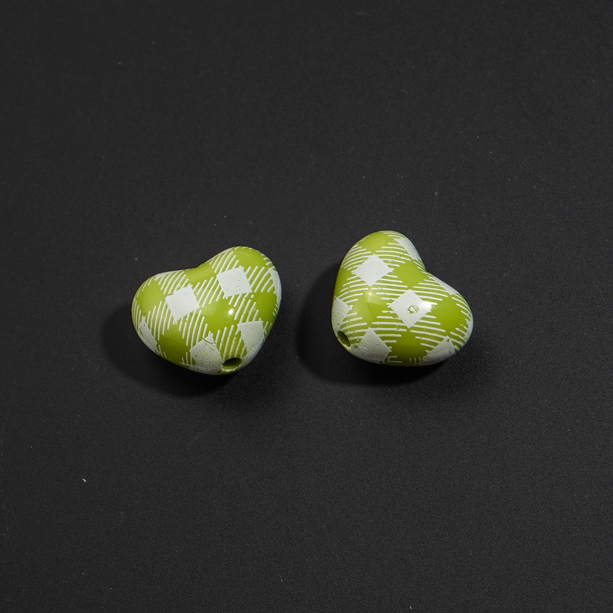 Plaid and Splashed Ink Pattern Heart Acrylic Beads 18mm 20pcs 8