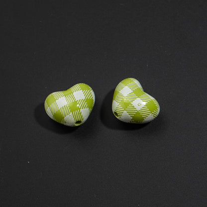 Plaid and Splashed Ink Pattern Heart Acrylic Beads 18mm 20pcs 8