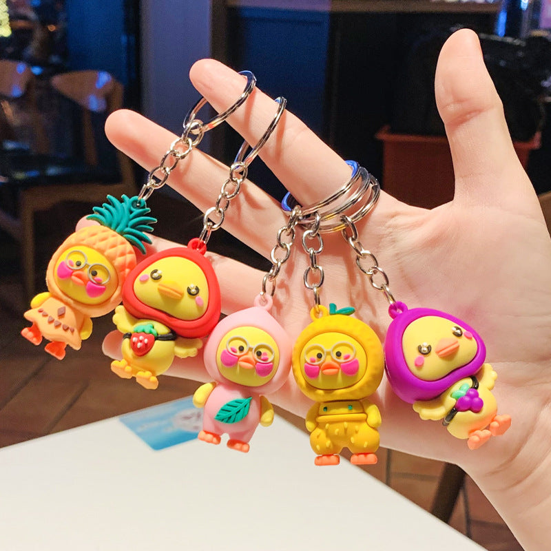 Silicone Fruit Theme Cartoon Duck Keychain Vibrant Colors
