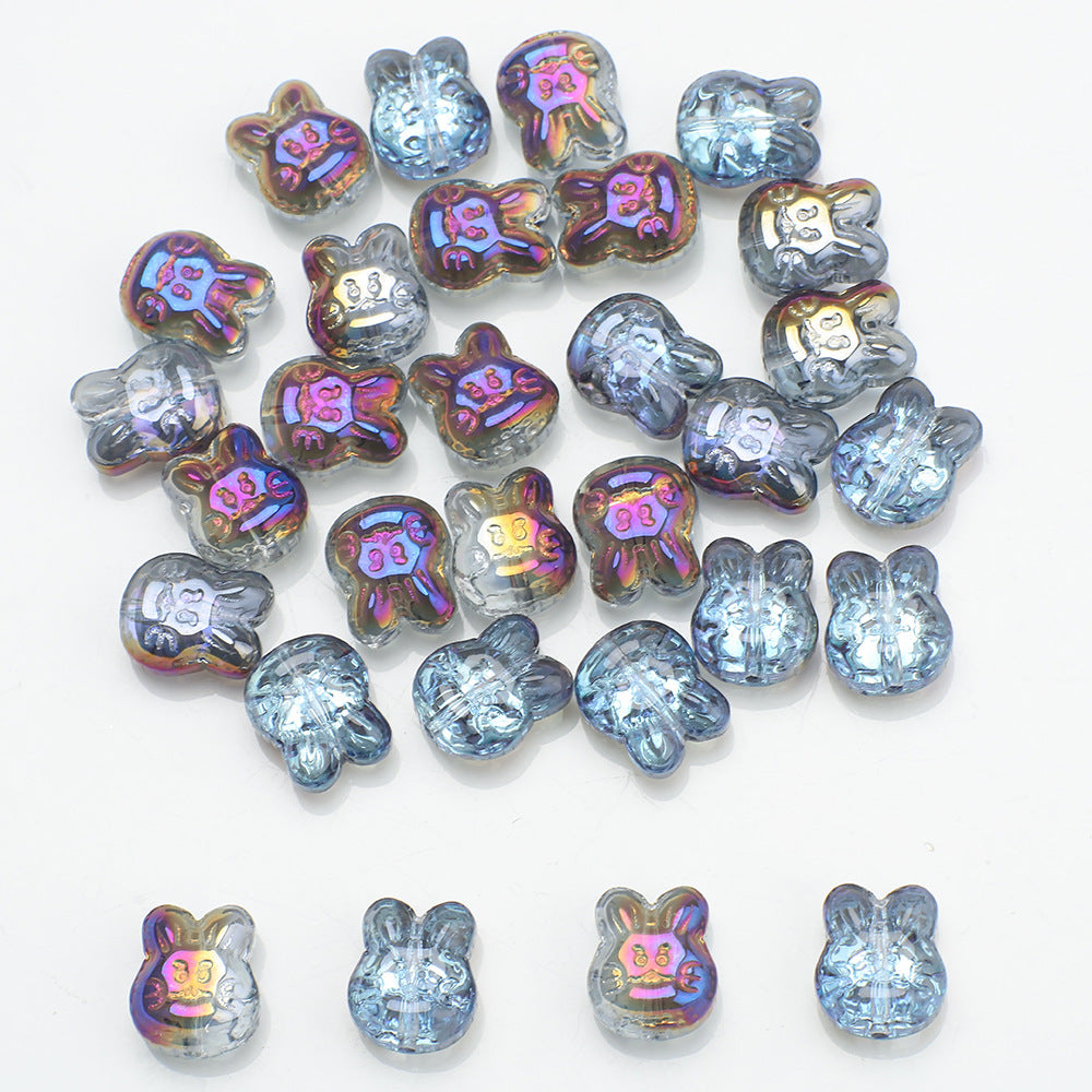 Plating Bunny Head Glass Beads 12mm Iridescent 30pcs 15