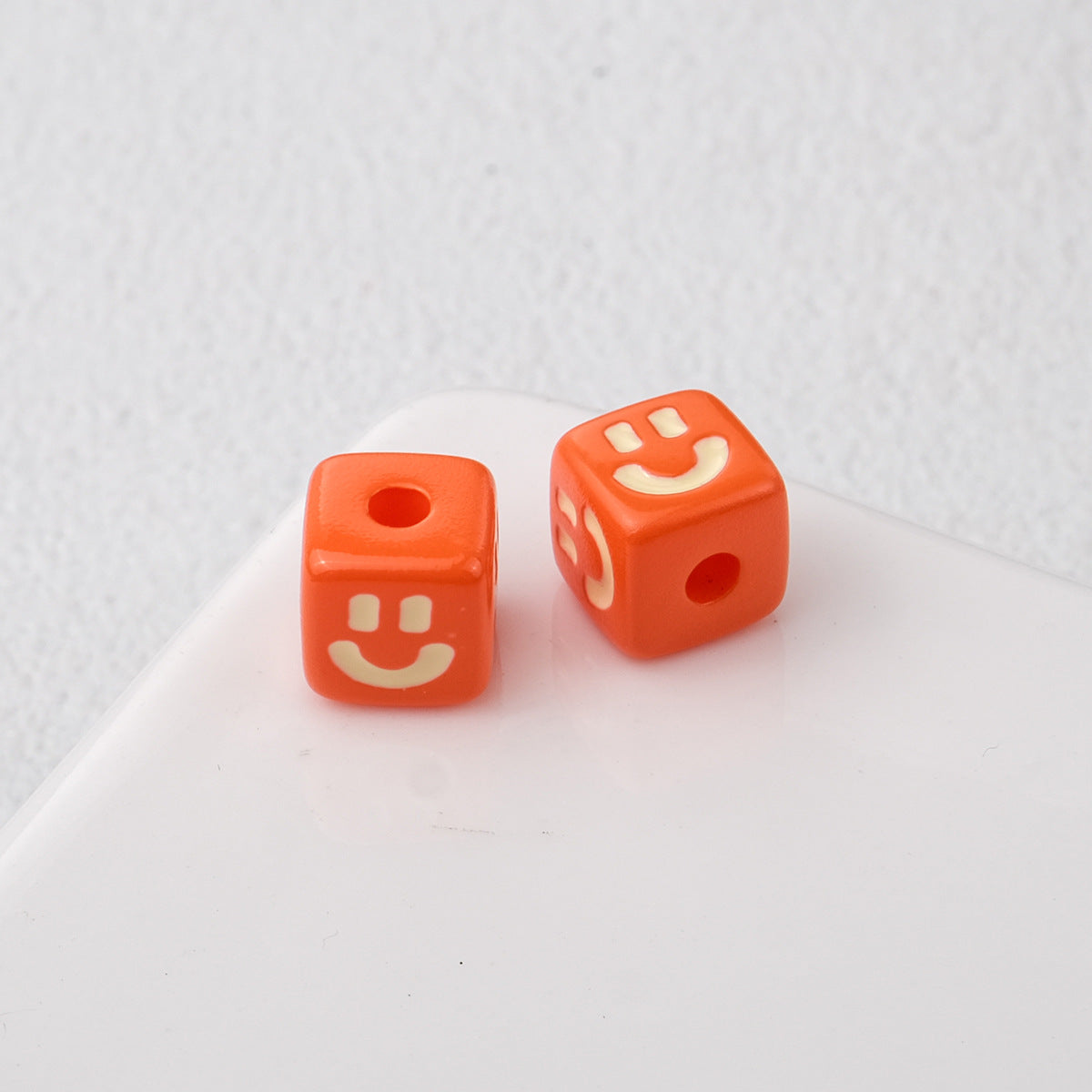 Colorful Smiley Square Acrylic Beads 9mm Enamel Glossy 20pcs 15