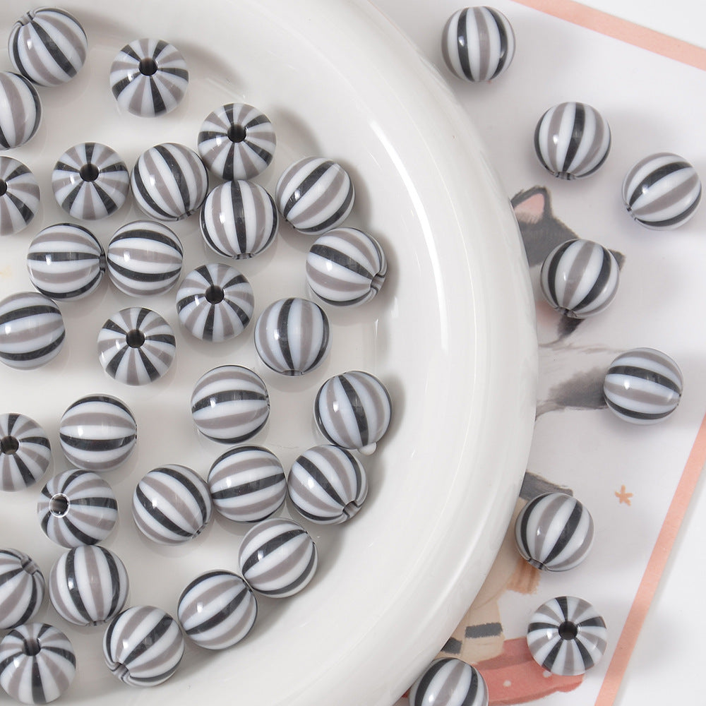 Watermelon Striped Acrylic Beads 10-12mm Round Colorful 20pcs 7