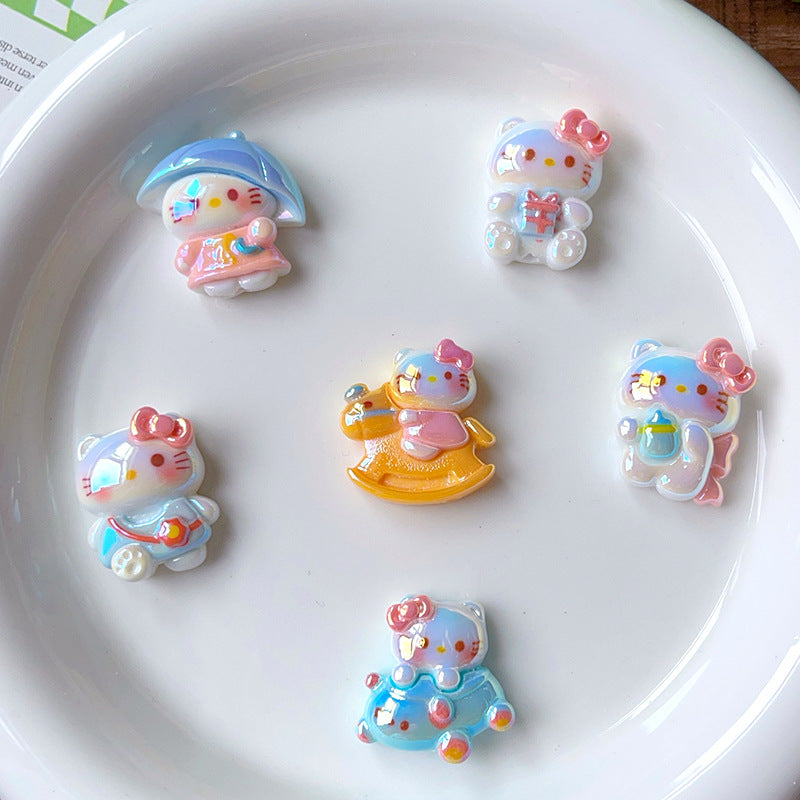 Sweet Kitten Enamel Resin Beads Glossy Pastel 2pcs 4