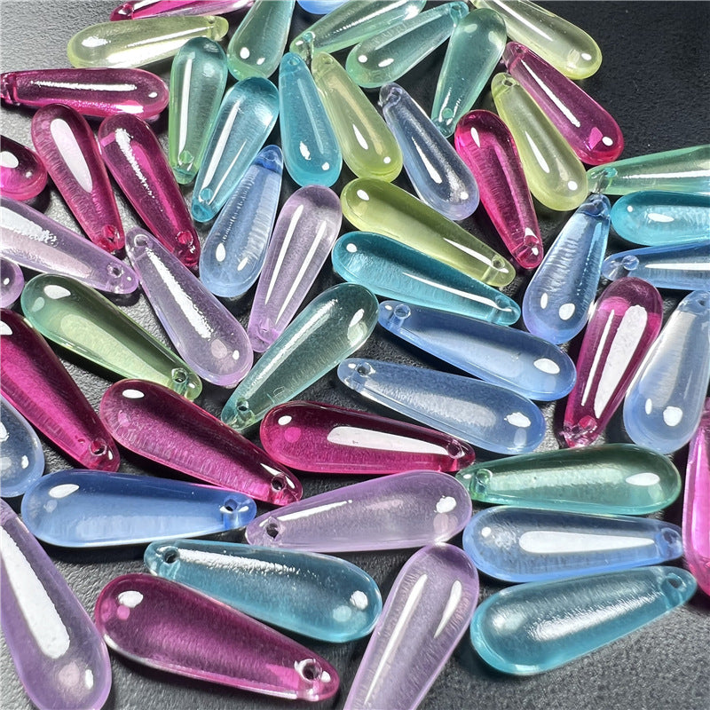 Long Teardrop Glass Beads 22mm Pale Blue Glossy 20pcs 5