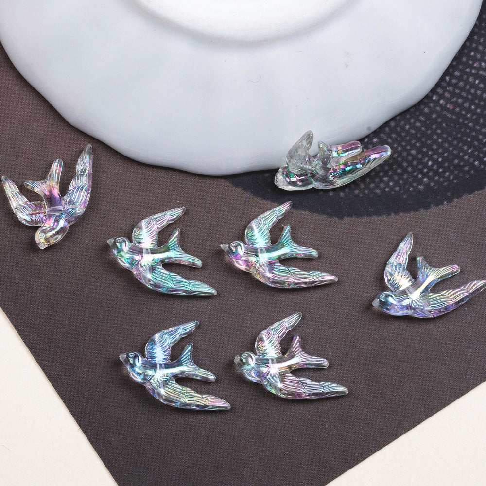 Plating Flying Bird Acrylic Beads 18mm Transparent 100pcs 3