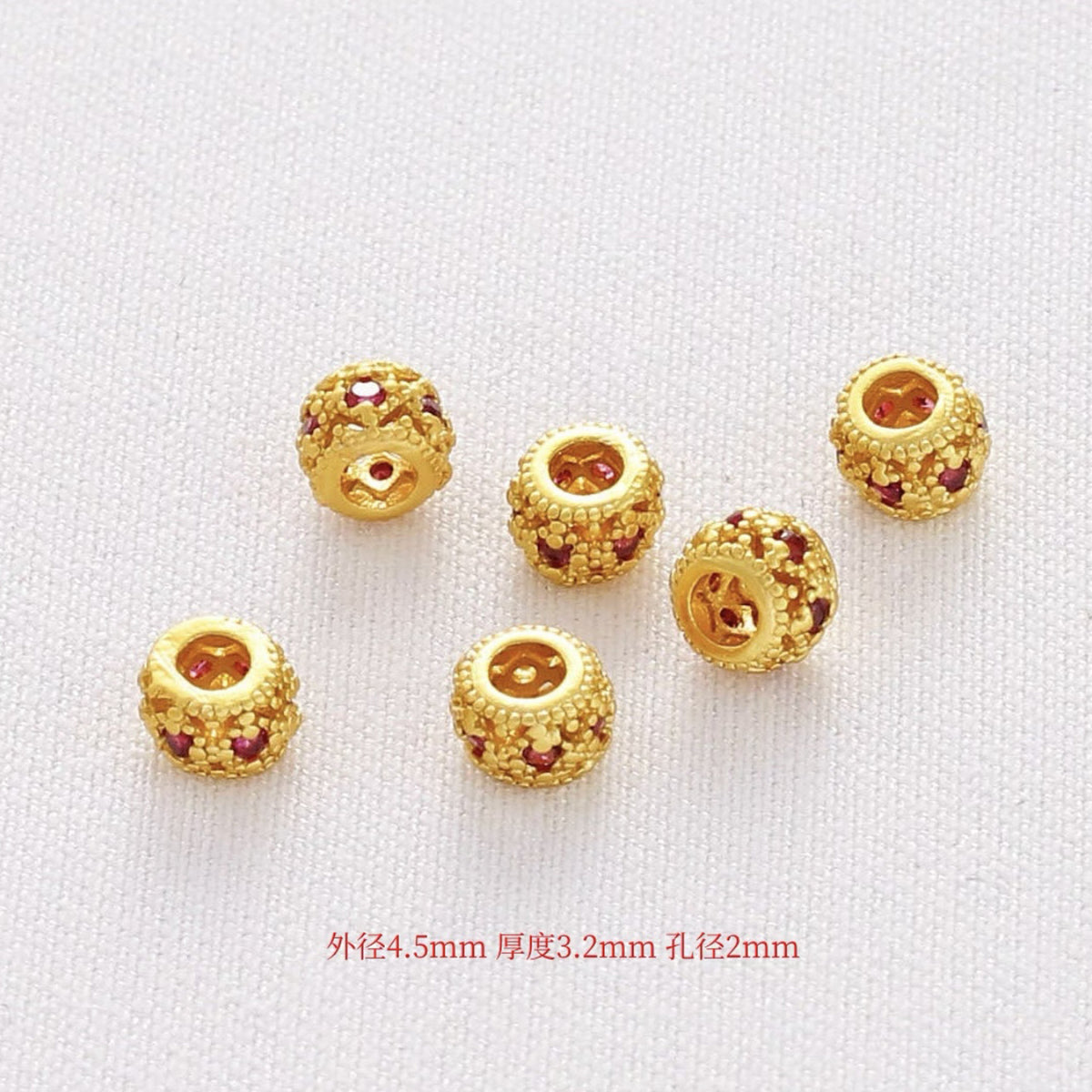Brass Hollow Zirconia Embedded Spacer Beads 4.5-10mm Vintage 10pcs 4