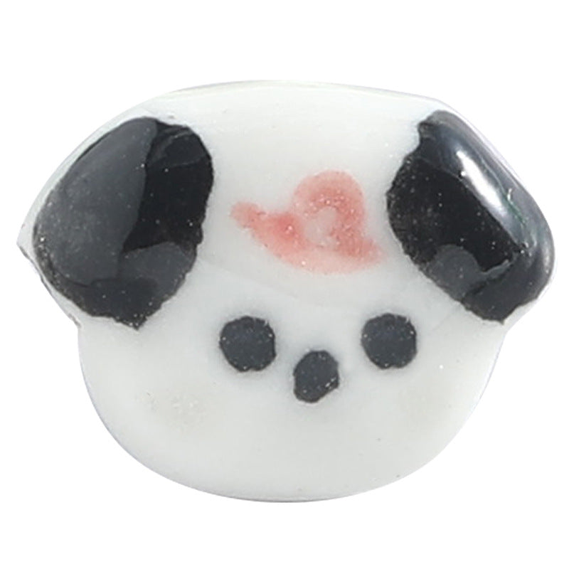 Hand Painted Frog and Puppy Ceramic Beads Glossy Finish 5pcs 5
