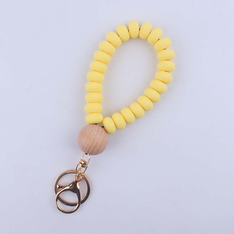 Silicone Beaded Flat Wristlet Keychain with Wood Accent 11