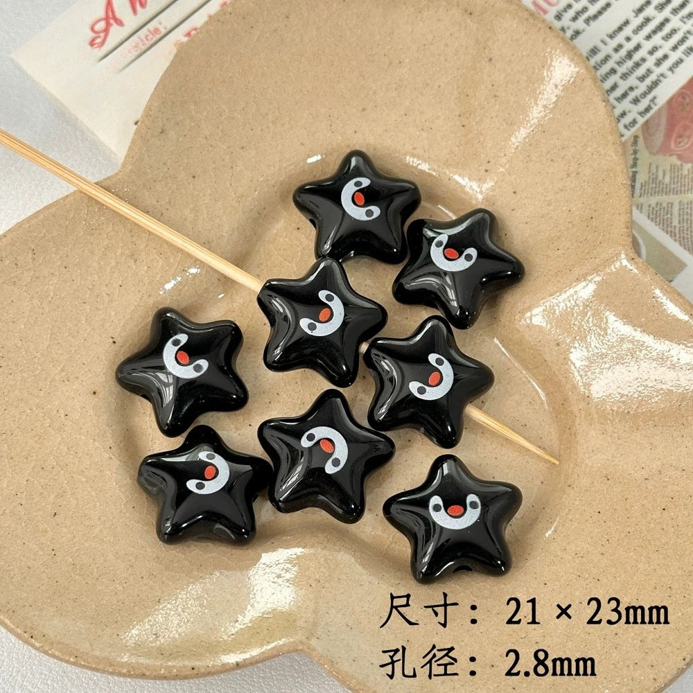 Cartoon Star and Penguin Series Acrylic Beads Printed 10pcs 11
