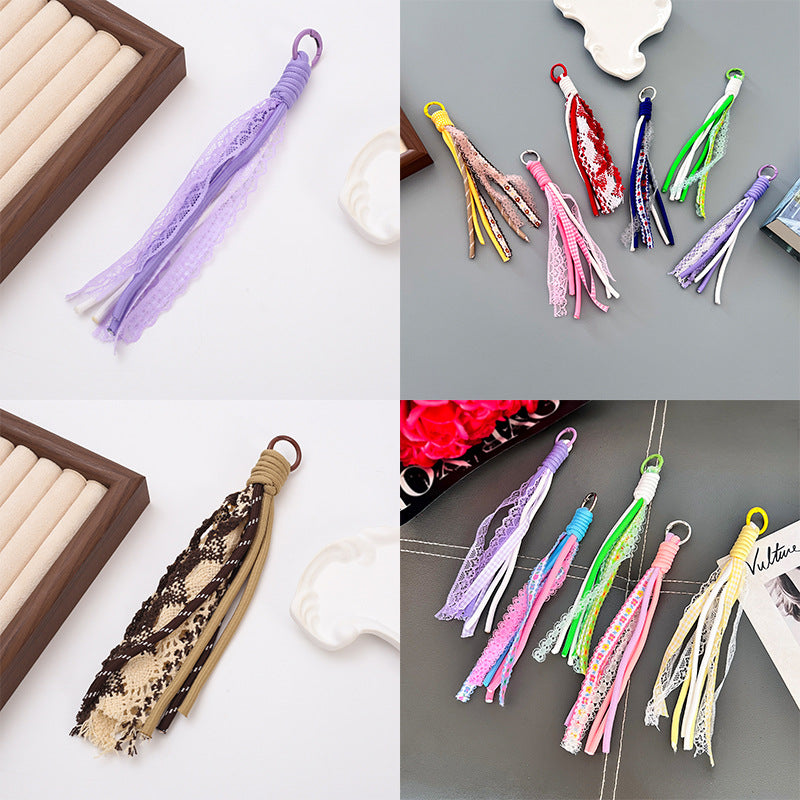 Braided Boho Lace Tassel Crochet Keychain Polyester 19cm 4pcs 4