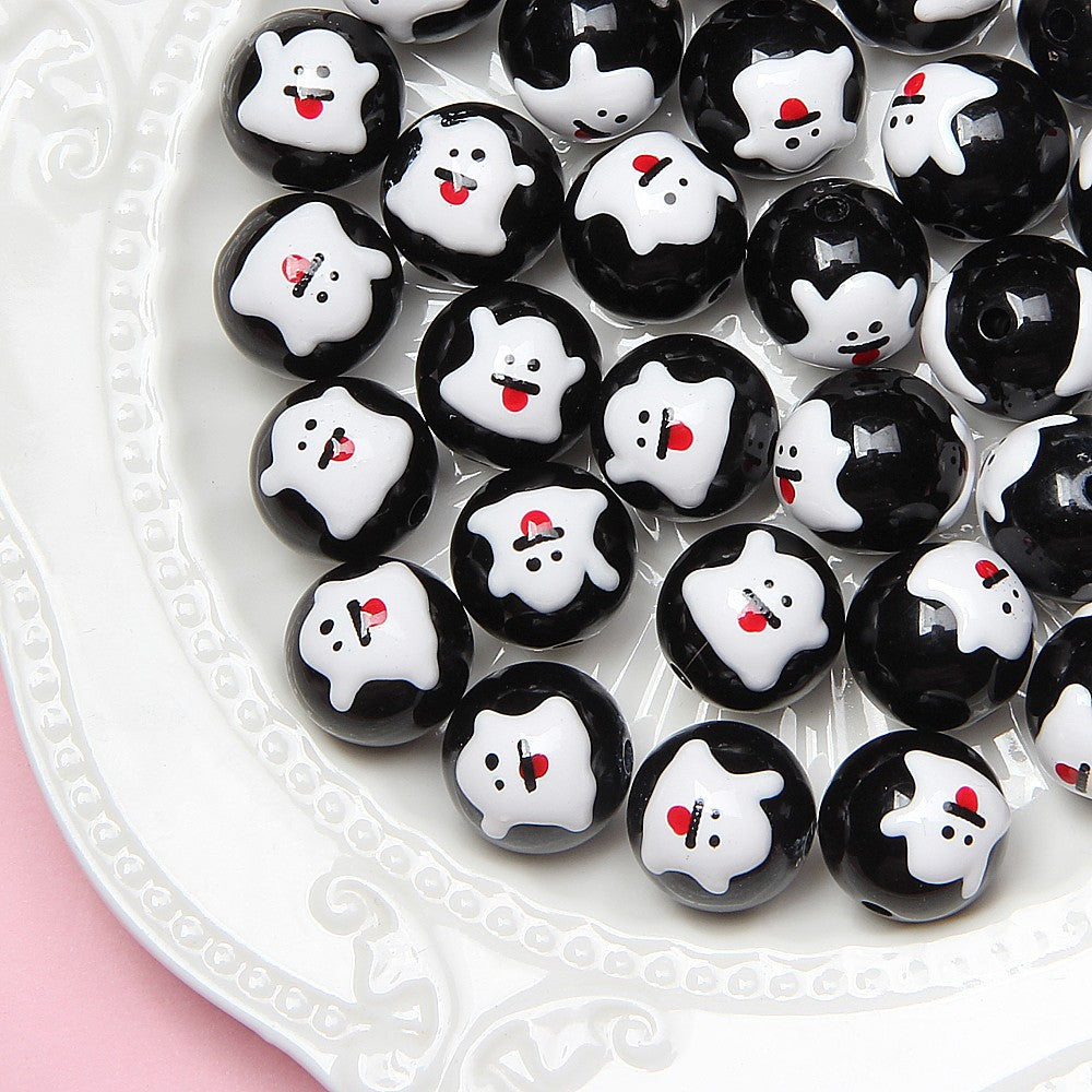 Hand-Painted Halloween Pumpkin Ghost Acrylic Beads 16mm 21