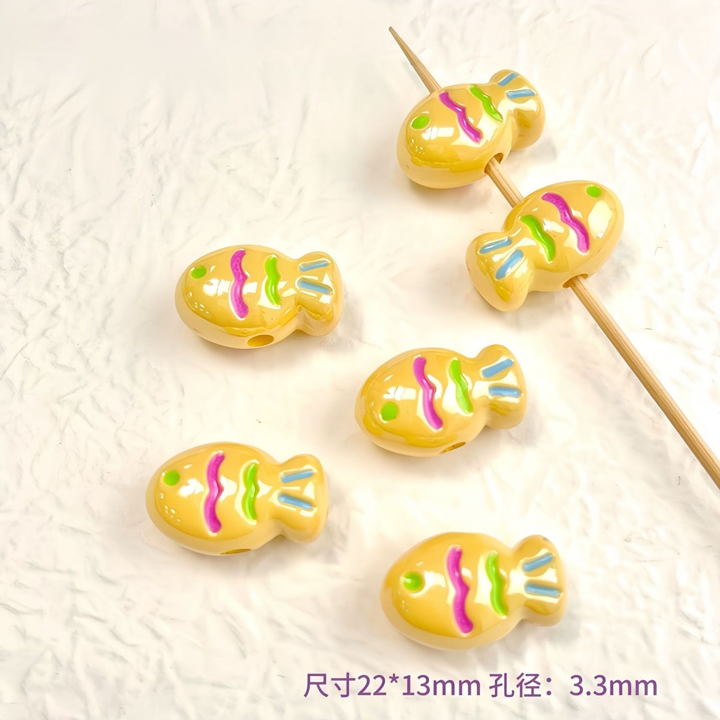 Painted Fish Acrylic Beads 22x13mm Glossy Pastel Neon Wavy Lines 10pcs 8