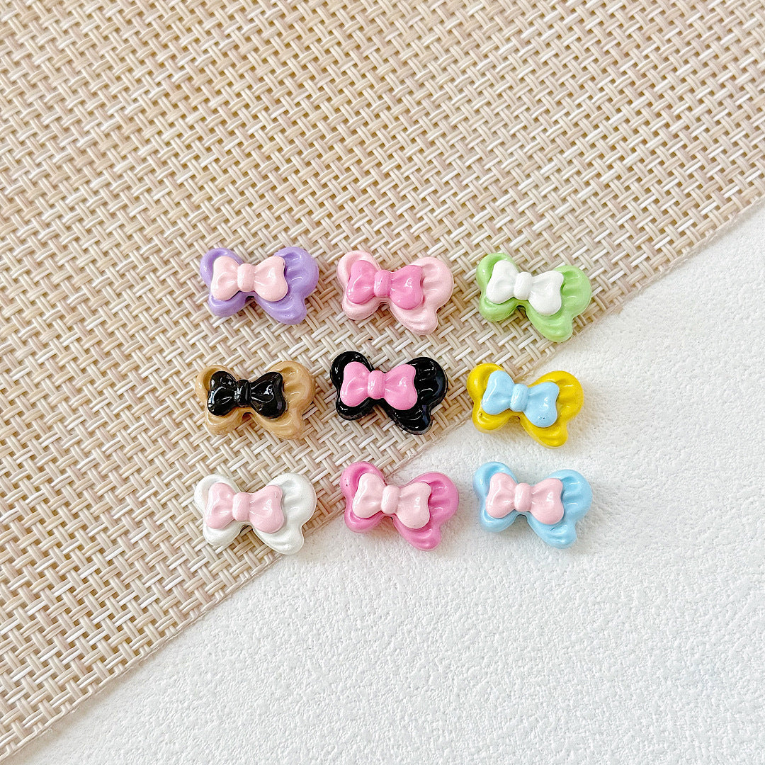 Bow Metal Beads 17mm Baking Painted Checkered Pattern 10pcs 23