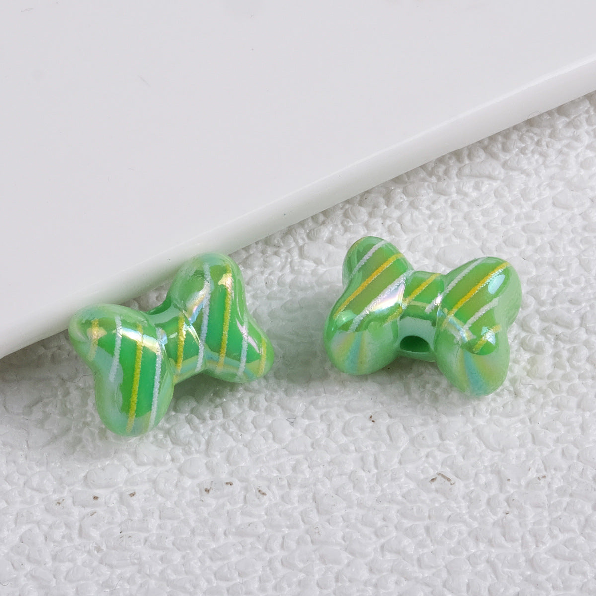 Plating Striped Bow Acrylic Beads 14.7×11.2×8mm Colorful Mixed 50pcs 9