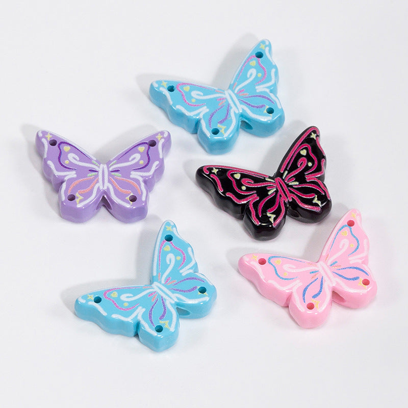 Hand Painted Butterfly Acrylic Beads 25mm Enamel Finish 10pcs 4