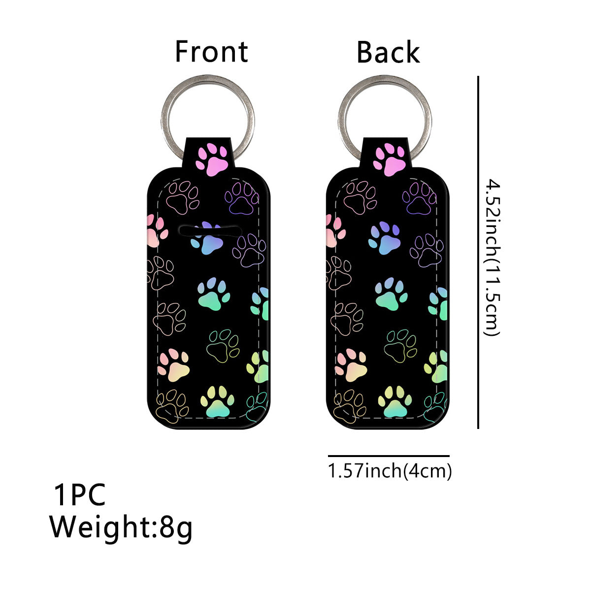 Paw Print Chapstick Holder Neoprene Functional Keychain 3pcs 6