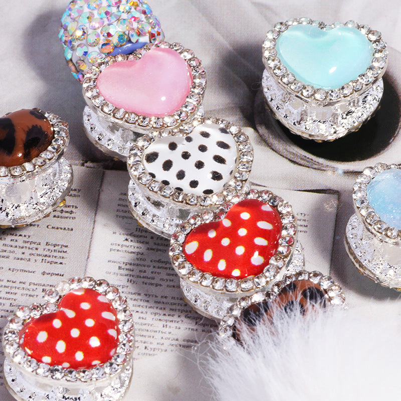 Double Sided Heart Rhinestone Beads 13mm Resin Alloy Sparkle 5pcs
