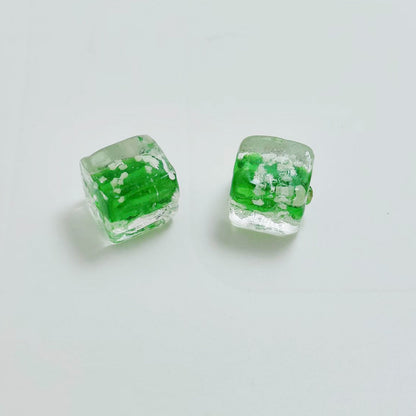 Lampwork Glass Beads Cube 12mm Glow In The Dark Floral Filled 20pcs 17