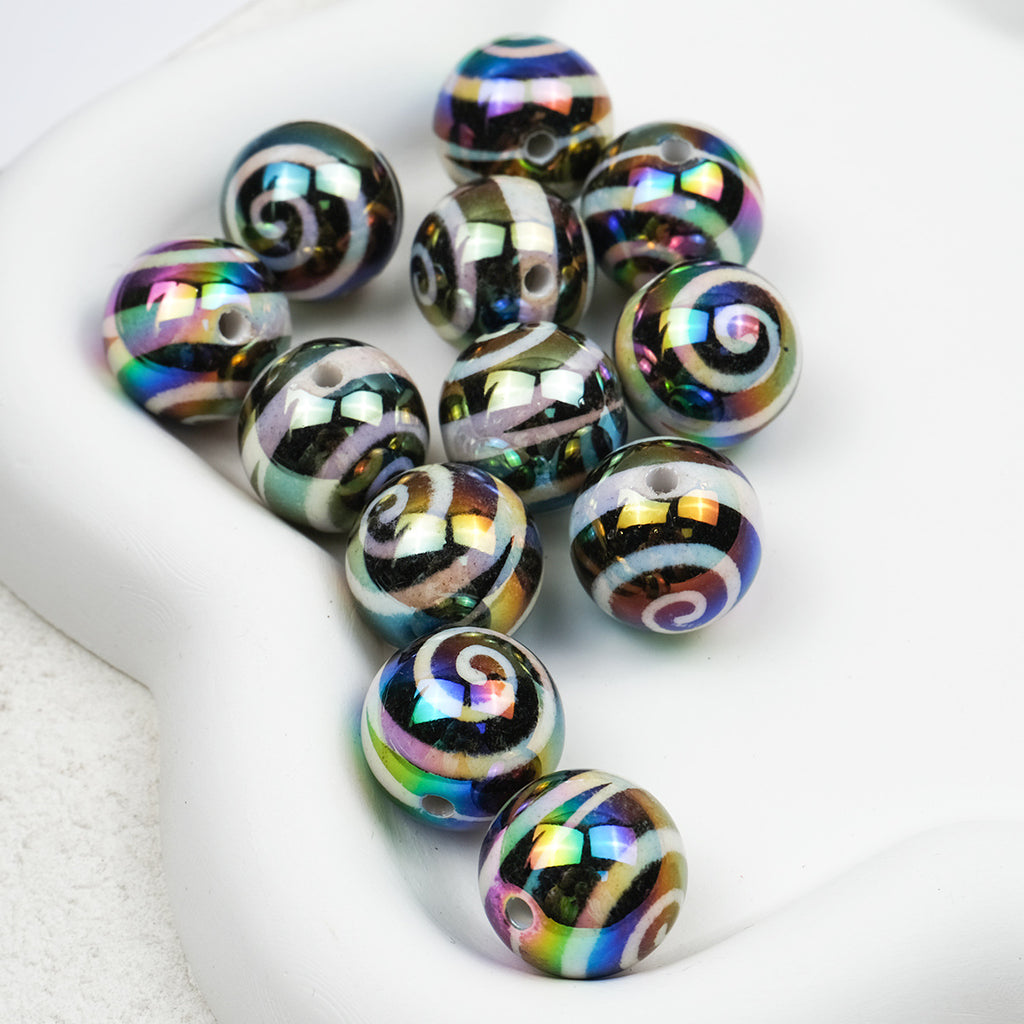 UV Plating Round Acrylic Beads 16mm Lollipop Rotating Pattern 50pcs 3