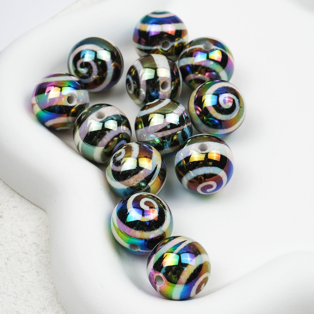 UV Plating Round Acrylic Beads 16mm Lollipop Rotating Pattern 50pcs 3