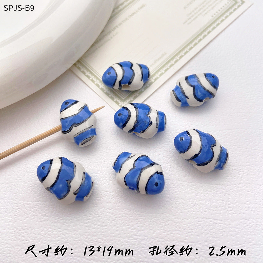 Hand Painted Fish Ceramic Beads 13x19mm Glazed Clownfish 1pc 14