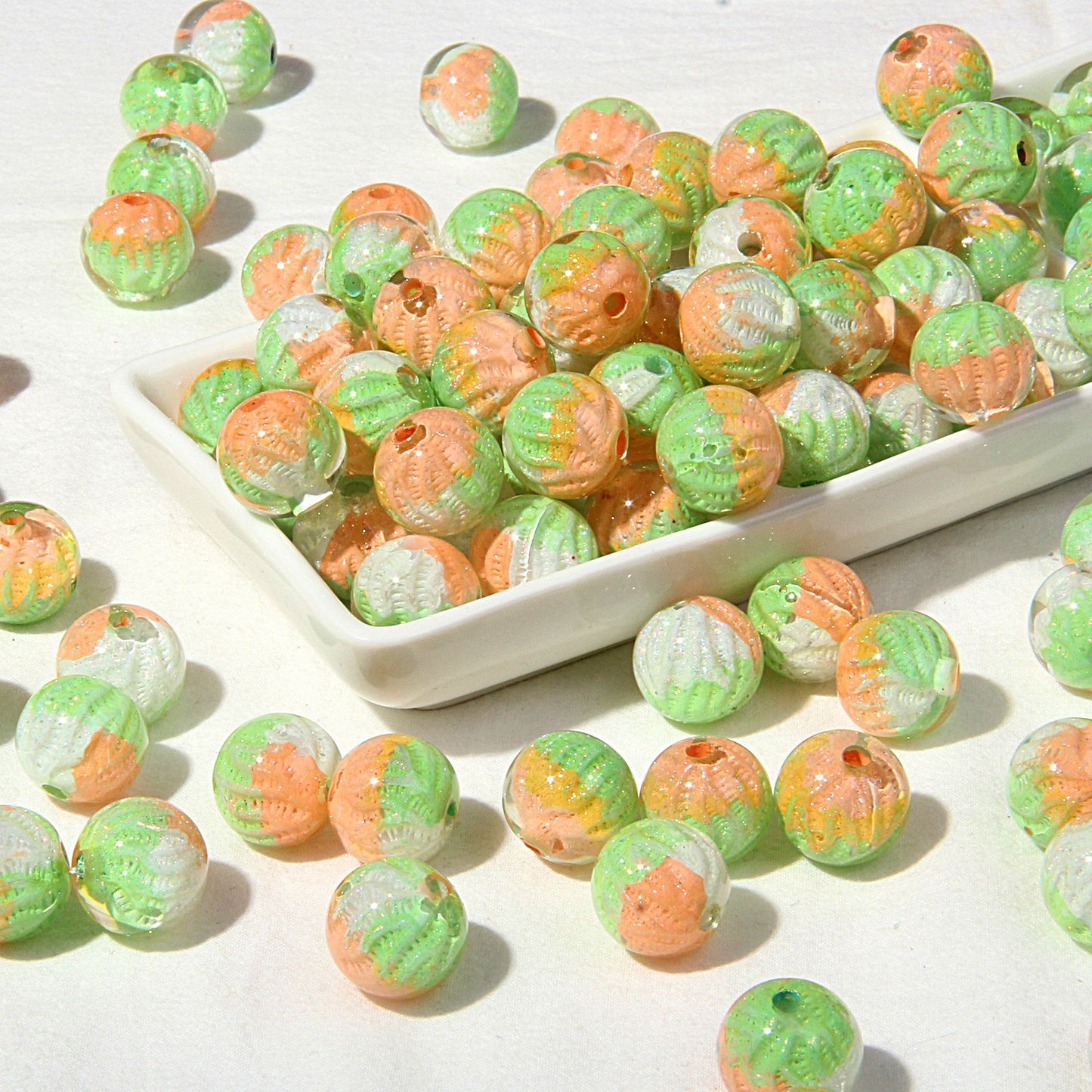Premium Painted Acrylic Beads 14mm Brushwork Multi Color 5pcs 8