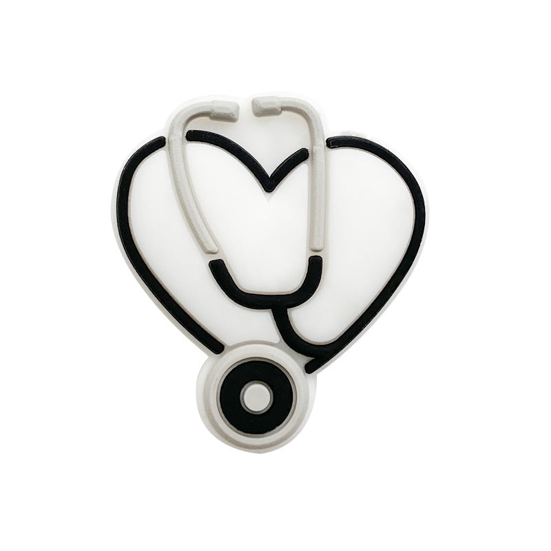 Silicone Focal Beads Nurse Heart With Stethoscope Design 10pcs 8