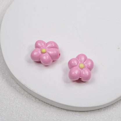 Hand Painted Irregular Flower Acrylic Beads 16mm Enamel Finish 50pcs 6