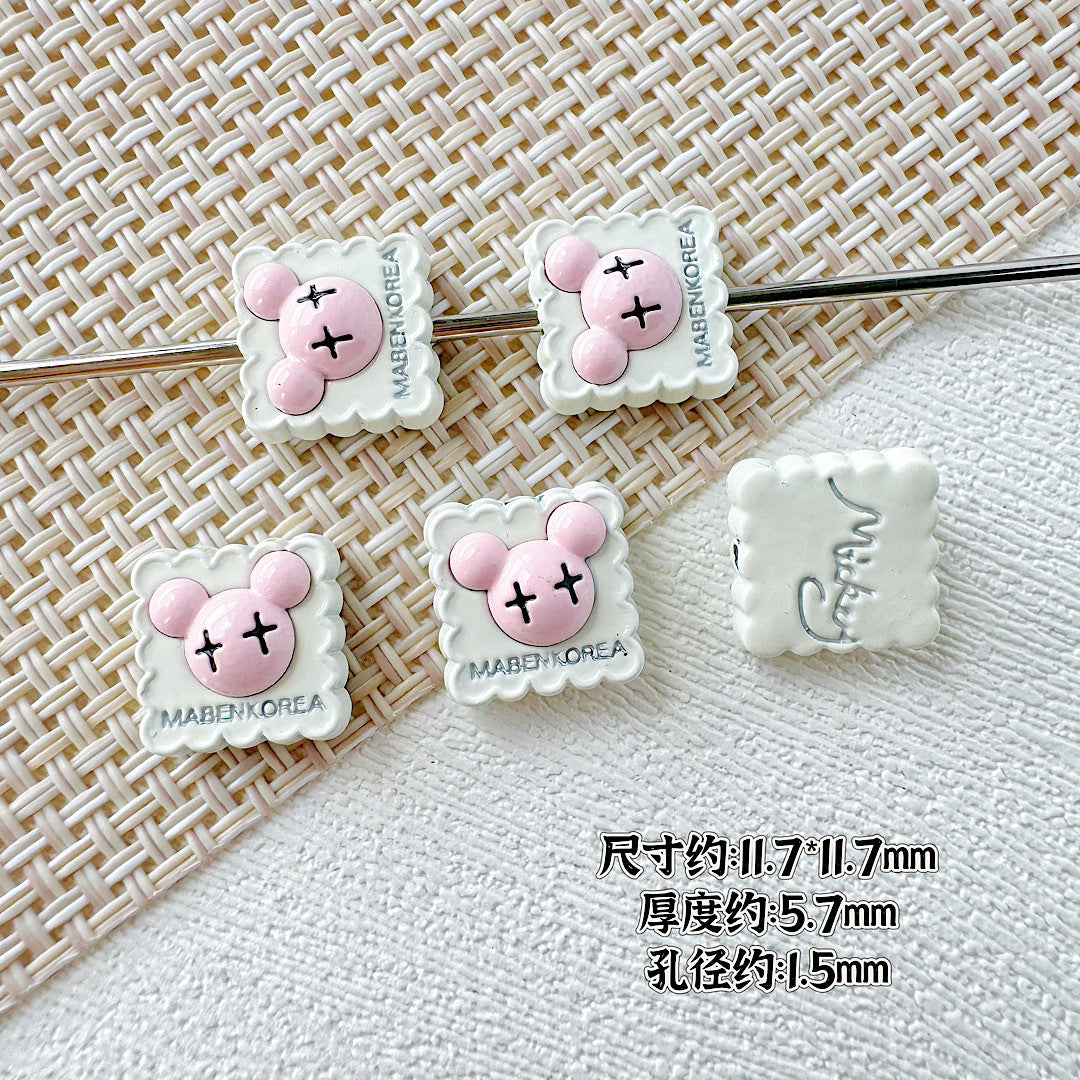 Strawberry and Mouse Metal Beads 13mm Pastel Painted Cookie Design 10pcs 16