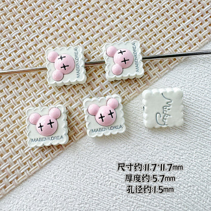 Strawberry and Mouse Metal Beads 13mm Pastel Painted Cookie Design 10pcs 16