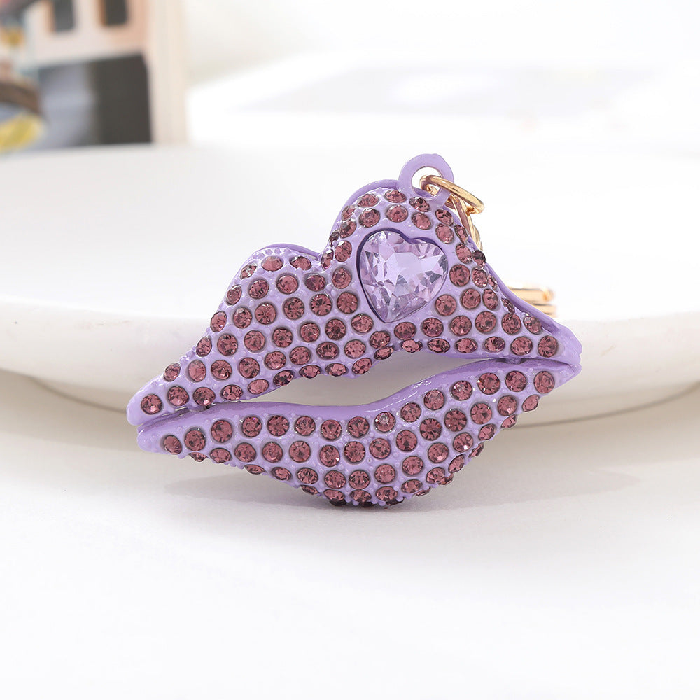 Rhinestone Lip Keychain Crystal Encrusted Gold Hardware Metal 11