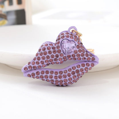 Rhinestone Lip Keychain Crystal Encrusted Gold Hardware Metal 11