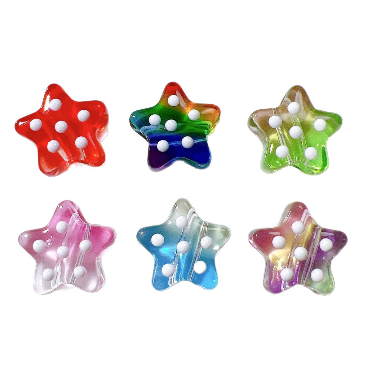 Dotted Rainbow Star Acrylic Beads 18mm Glossy Texture 10pcs 5