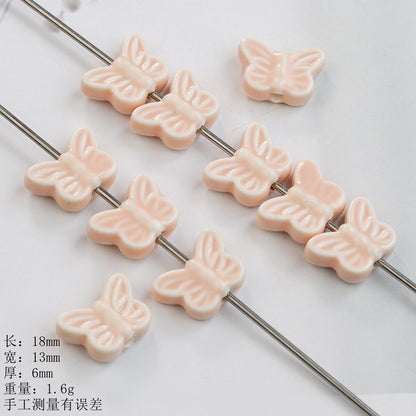 Colorful Butterfly Ceramic Beads 18mm Pastel Glazed 10pcs 11