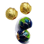 Lotus Metal Beads 9mm Cloisonne Gold Accents Turquoise Enamel 10pcs 3