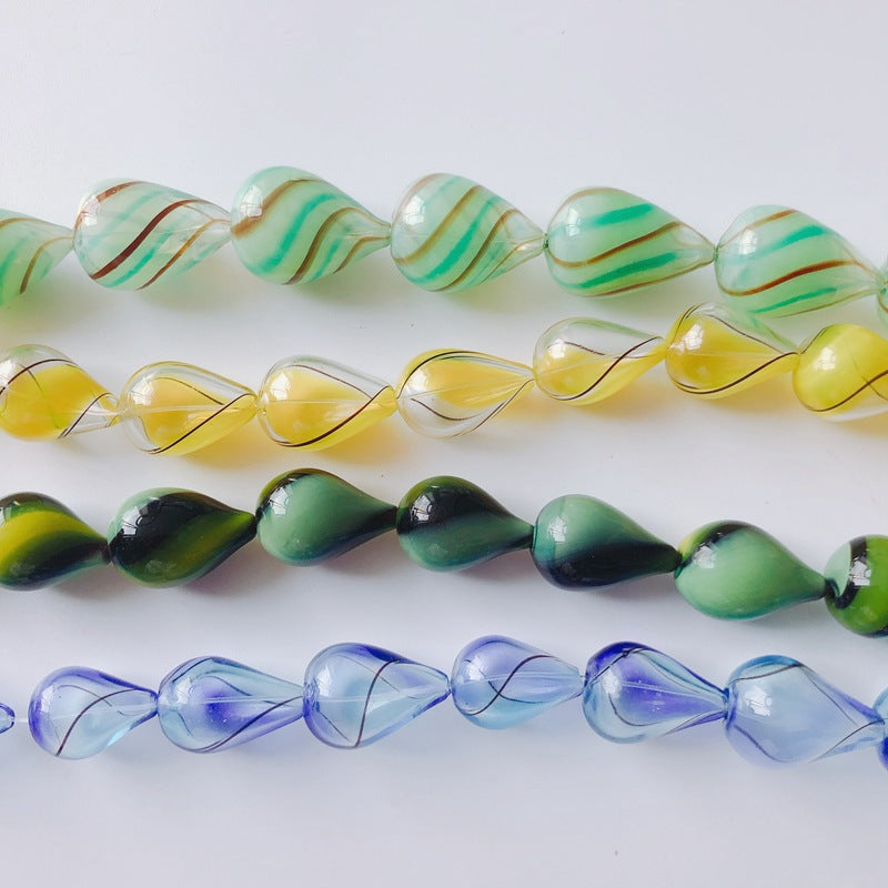 Vintage Spiral Pattern Teardrop Blown Glass Beads 19-25mm 3pcs 2