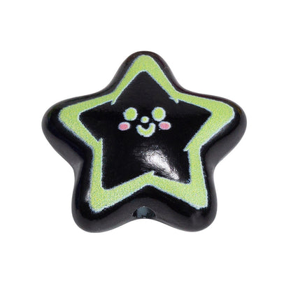 Colorful Smiley Star Acrylic Beads 22mm Glossy 10pcs 10