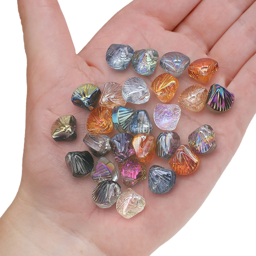 Electroplated Shell Glass Beads 10mm Glossy Ridged Surface 60pcs 3