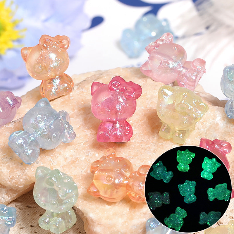 Glow KT Cat Acrylic Beads 15x20mm Pastel Luminous 50pcs