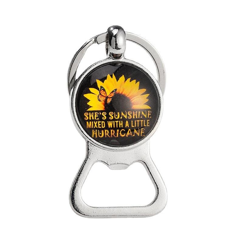 Metal Sunflower Bottle Opener Keychain Floral Design