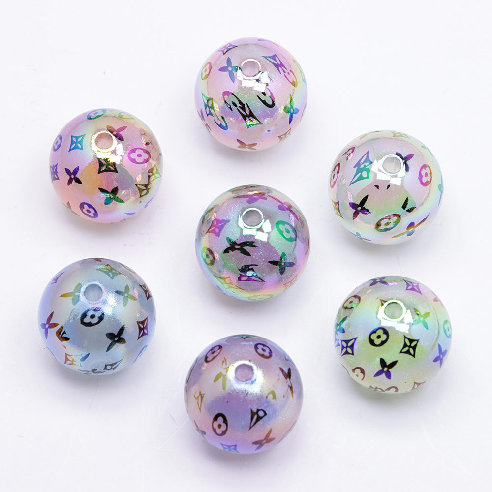 Plated Bubblegum Beads 20mm Pastel Rainbow Monogram Pattern 50pcs 5