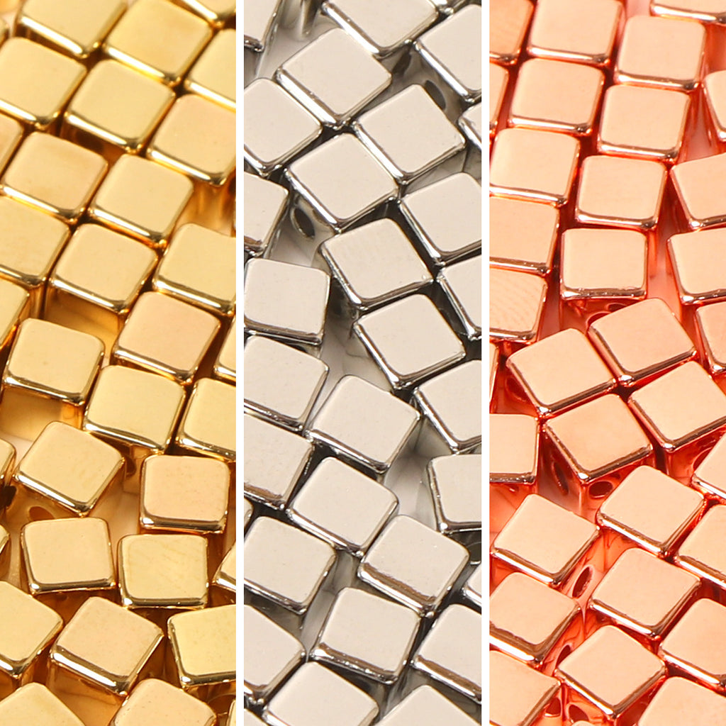 CCB Square Acrylic Beads 4mm Polished Metallic Finish 200pcs